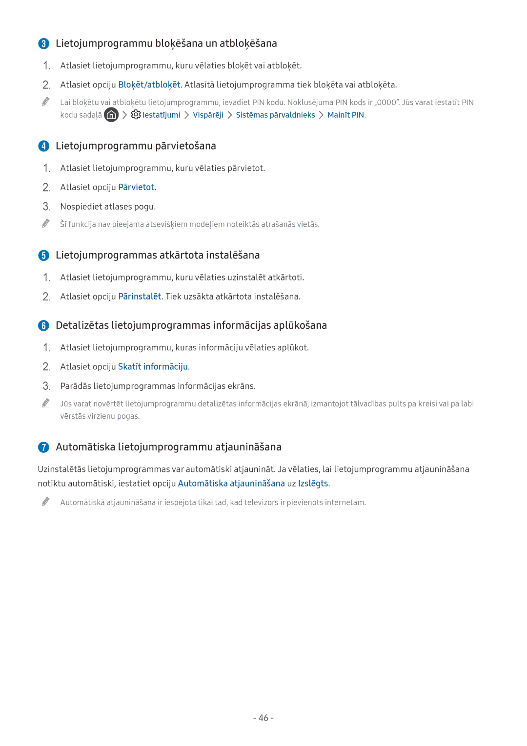 Samsung UE50MU6192UXXH, UE58MU6192UXXH manual  Lietojumprogrammu bloķēšana un atbloķēšana,  Lietojumprogrammu pārvietošana 